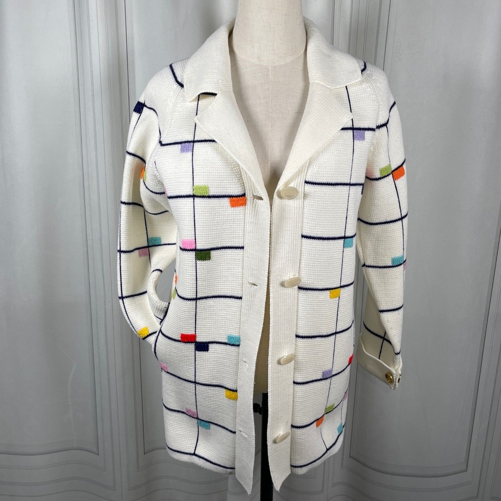 Vintage Lilly of California Graphic Grid Knit Cardigan Sweater‎